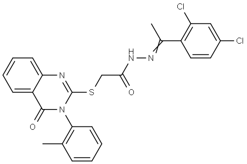 N-[(E)-1-(2,4-dichlorophenyl)ethylideneamino]-2-[3-(2-methylphenyl)-4-oxoquinazolin-2-yl]sulfanylacetamide Structural