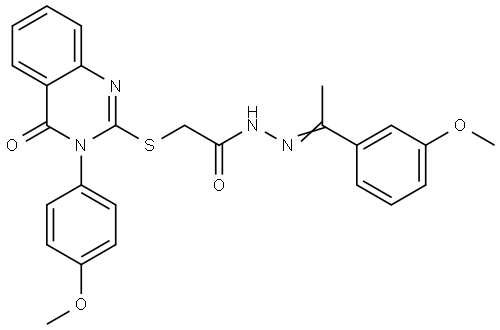 N-[(E)-1-(3-methoxyphenyl)ethylideneamino]-2-[3-(4-methoxyphenyl)-4-oxoquinazolin-2-yl]sulfanylacetamide Structural