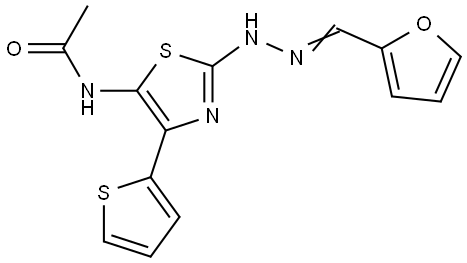 N-[2-[(2E)-2-(furan-2-ylmethylidene)hydrazinyl]-4-thiophen-2-yl-1,3-thiazol-5-yl]acetamide Structural