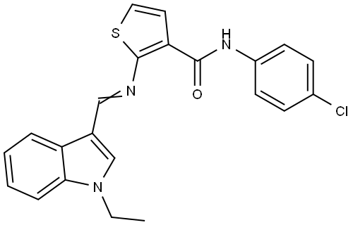 N-(4-chlorophenyl)-2-[(E)-(1-ethylindol-3-yl)methylideneamino]thiophene-3-carboxamide Structural