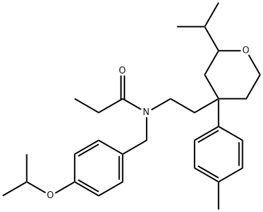N-[2-[4-(4-methylphenyl)-2-propan-2-yloxan-4-yl]ethyl]-N-[(4-propan-2-yloxyphenyl)methyl]propanamide Structural