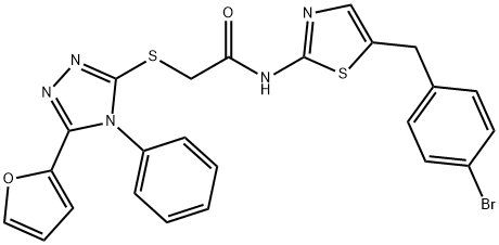 N-[5-[(4-bromophenyl)methyl]-1,3-thiazol-2-yl]-2-[[5-(furan-2-yl)-4-phenyl-1,2,4-triazol-3-yl]sulfanyl]acetamide Structural
