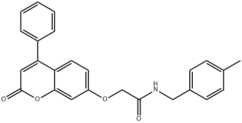 N-[(4-methylphenyl)methyl]-2-(2-oxo-4-phenylchromen-7-yl)oxyacetamide Structural