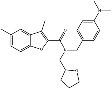 N-[[4-(dimethylamino)phenyl]methyl]-3,5-dimethyl-N-(oxolan-2-ylmethyl)-1-benzofuran-2-carboxamide Structural