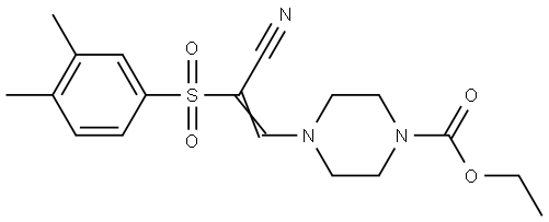 ethyl 4-[(E)-2-cyano-2-(3,4-dimethylphenyl)sulfonylethenyl]piperazine-1-carboxylate Structural