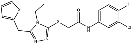 N-(3-chloro-4-fluorophenyl)-2-[[4-ethyl-5-(thiophen-2-ylmethyl)-1,2,4-triazol-3-yl]sulfanyl]acetamide Structural