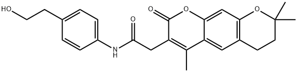N-[4-(2-hydroxyethyl)phenyl]-2-(2,2,6-trimethyl-8-oxo-3,4-dihydropyrano[3,2-g]chromen-7-yl)acetamide Structural