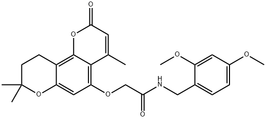 N-[(2,4-dimethoxyphenyl)methyl]-2-[(4,8,8-trimethyl-2-oxo-9,10-dihydropyrano[2,3-h]chromen-5-yl)oxy]acetamide Structural