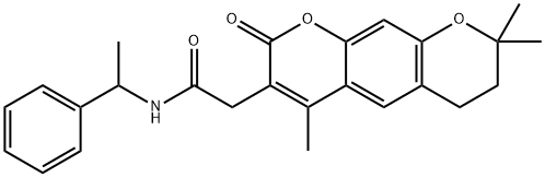 N-(1-phenylethyl)-2-(2,2,6-trimethyl-8-oxo-3,4-dihydropyrano[3,2-g]chromen-7-yl)acetamide Structural