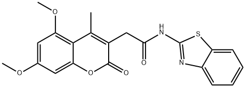 N-(1,3-benzothiazol-2-yl)-2-(5,7-dimethoxy-4-methyl-2-oxochromen-3-yl)acetamide Structural