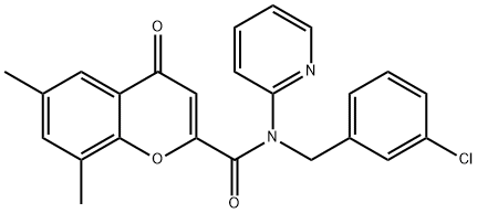 N-[(3-chlorophenyl)methyl]-6,8-dimethyl-4-oxo-N-pyridin-2-ylchromene-2-carboxamide Structural