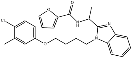 N-[1-[1-[4-(4-chloro-3-methylphenoxy)butyl]benzimidazol-2-yl]ethyl]furan-2-carboxamide Structural