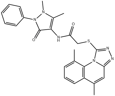 N-(1,5-dimethyl-3-oxo-2-phenylpyrazol-4-yl)-2-[(5,9-dimethyl-[1,2,4]triazolo[4,3-a]quinolin-1-yl)sulfanyl]acetamide Structural