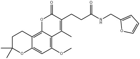 N-(furan-2-ylmethyl)-3-(5-methoxy-4,8,8-trimethyl-2-oxo-9,10-dihydropyrano[2,3-h]chromen-3-yl)propanamide Structural