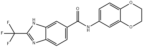 N-(2,3-dihydro-1,4-benzodioxin-6-yl)-2-(trifluoromethyl)-3H-benzimidazole-5-carboxamide Structural
