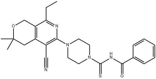N-[4-(5-cyano-8-ethyl-3,3-dimethyl-1,4-dihydropyrano[3,4-c]pyridin-6-yl)piperazine-1-carbothioyl]benzamide Structural