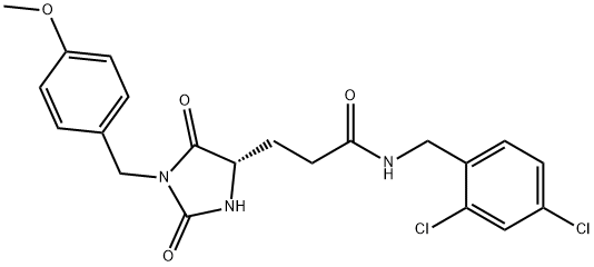 N-[(2,4-dichlorophenyl)methyl]-3-[(4S)-1-[(4-methoxyphenyl)methyl]-2,5-dioxoimidazolidin-4-yl]propanamide Structural