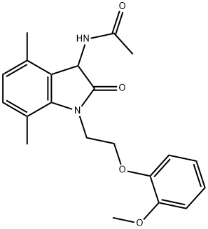 N-[1-[2-(2-methoxyphenoxy)ethyl]-4,7-dimethyl-2-oxo-3H-indol-3-yl]acetamide Structural