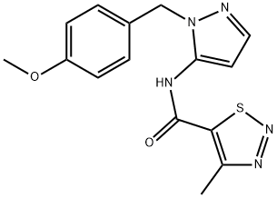 N-[2-[(4-methoxyphenyl)methyl]pyrazol-3-yl]-4-methylthiadiazole-5-carboxamide Structural