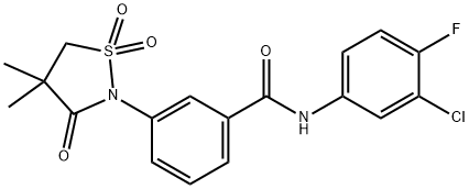 N-(3-chloro-4-fluorophenyl)-3-(4,4-dimethyl-1,1,3-trioxo-1,2-thiazolidin-2-yl)benzamide Structural