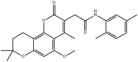 N-(2,5-dimethylphenyl)-2-(5-methoxy-4,8,8-trimethyl-2-oxo-9,10-dihydropyrano[2,3-h]chromen-3-yl)acetamide Structural