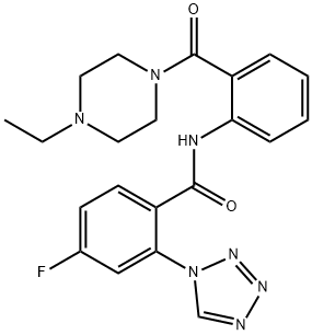 N-[2-(4-ethylpiperazine-1-carbonyl)phenyl]-4-fluoro-2-(tetrazol-1-yl)benzamide Structural