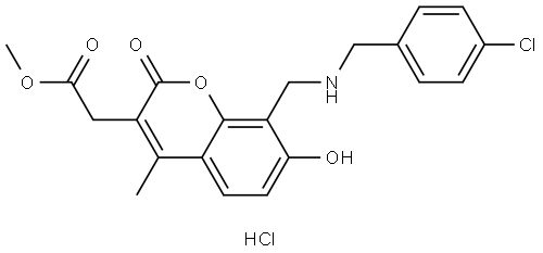 methyl 2-[8-[[(4-chlorophenyl)methylamino]methyl]-7-hydroxy-4-methyl-2-oxochromen-3-yl]acetate hydrochloride Structural