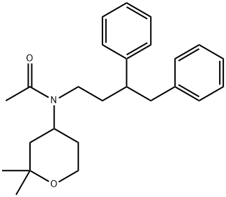 N-(2,2-dimethyloxan-4-yl)-N-(3,4-diphenylbutyl)acetamide Structural