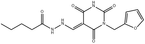 N'-[(E)-[1-(furan-2-ylmethyl)-2,4,6-trioxo-1,3-diazinan-5-ylidene]methyl]pentanehydrazide Structural