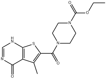ethyl 4-(5-methyl-4-oxo-3H-thieno[2,3-d]pyrimidine-6-carbonyl)piperazine-1-carboxylate Structural