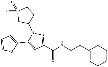 N-[2-(cyclohexen-1-yl)ethyl]-1-(1,1-dioxothiolan-3-yl)-5-thiophen-2-ylpyrazole-3-carboxamide Structural