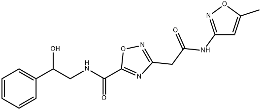 N-(2-hydroxy-2-phenylethyl)-3-[2-[(5-methyl-1,2-oxazol-3-yl)amino]-2-oxoethyl]-1,2,4-oxadiazole-5-carboxamide Structural