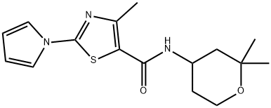 N-(2,2-dimethyloxan-4-yl)-4-methyl-2-pyrrol-1-yl-1,3-thiazole-5-carboxamide Structural