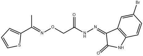 N'-(5-bromo-2-oxoindol-3-yl)-2-[(E)-1-thiophen-2-ylethylideneamino]oxyacetohydrazide Structural