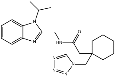 N-[(1-propan-2-ylbenzimidazol-2-yl)methyl]-2-[1-(tetrazol-1-ylmethyl)cyclohexyl]acetamide Structural