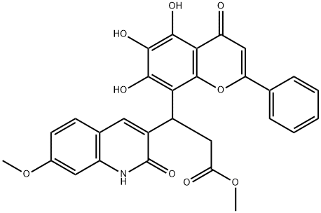 methyl 3-(7-methoxy-2-oxo-1H-quinolin-3-yl)-3-(5,6,7-trihydroxy-4-oxo-2-phenylchromen-8-yl)propanoate Structural