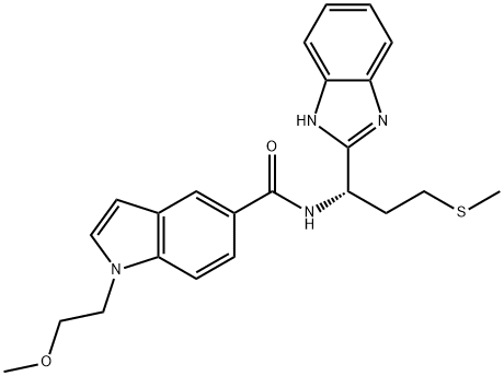 N-[(1S)-1-(1H-benzimidazol-2-yl)-3-methylsulfanylpropyl]-1-(2-methoxyethyl)indole-5-carboxamide Structural