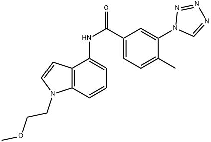 N-[1-(2-methoxyethyl)indol-4-yl]-4-methyl-3-(tetrazol-1-yl)benzamide Structural