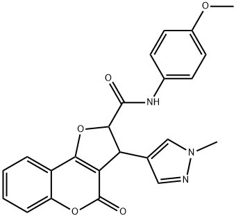 N-(4-methoxyphenyl)-3-(1-methylpyrazol-4-yl)-4-oxo-2,3-dihydrofuro[3,2-c]chromene-2-carboxamide Structural