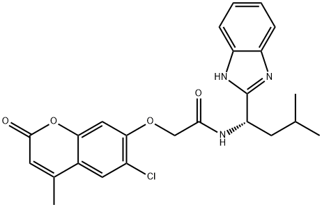 N-[(1S)-1-(1H-benzimidazol-2-yl)-3-methylbutyl]-2-(6-chloro-4-methyl-2-oxochromen-7-yl)oxyacetamide Structural