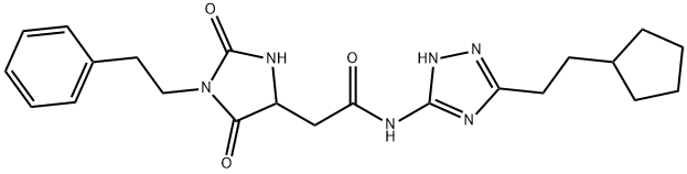 N-[5-(2-cyclopentylethyl)-1H-1,2,4-triazol-3-yl]-2-[2,5-dioxo-1-(2-phenylethyl)imidazolidin-4-yl]acetamide Structural