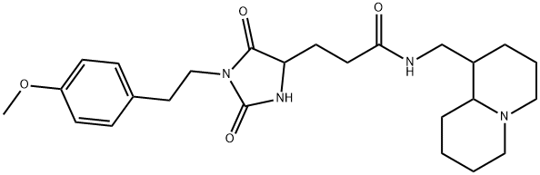 N-(2,3,4,6,7,8,9,9a-octahydro-1H-quinolizin-1-ylmethyl)-3-[1-[2-(4-methoxyphenyl)ethyl]-2,5-dioxoimidazolidin-4-yl]propanamide Structural