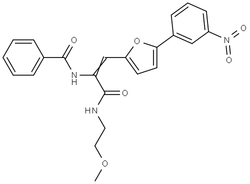 N-[(E)-3-(2-methoxyethylamino)-1-[5-(3-nitrophenyl)furan-2-yl]-3-oxoprop-1-en-2-yl]benzamide Structural