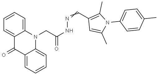 N-[(E)-[2,5-dimethyl-1-(4-methylphenyl)pyrrol-3-yl]methylideneamino]-2-(9-oxoacridin-10-yl)acetamide Structural