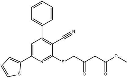 methyl 4-(3-cyano-4-phenyl-6-thiophen-2-ylpyridin-2-yl)sulfanyl-3-oxobutanoate Structural