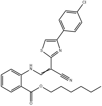 hexyl 2-[[(E)-2-[4-(4-chlorophenyl)-1,3-thiazol-2-yl]-2-cyanoethenyl]amino]benzoate Structural