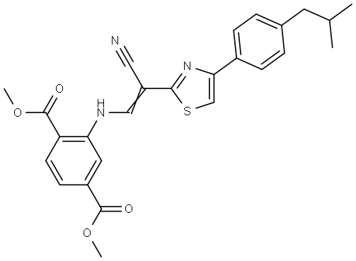 dimethyl 2-[[(E)-2-cyano-2-[4-[4-(2-methylpropyl)phenyl]-1,3-thiazol-2-yl]ethenyl]amino]benzene-1,4-dicarboxylate Structural