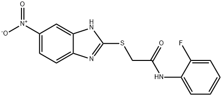 N-(2-fluorophenyl)-2-[(6-nitro-1H-benzimidazol-2-yl)sulfanyl]acetamide Structural
