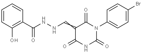 N'-[(E)-[1-(4-bromophenyl)-2,4,6-trioxo-1,3-diazinan-5-ylidene]methyl]-2-hydroxybenzohydrazide Structural