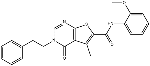 N-(2-methoxyphenyl)-5-methyl-4-oxo-3-(2-phenylethyl)thieno[2,3-d]pyrimidine-6-carboxamide Structural